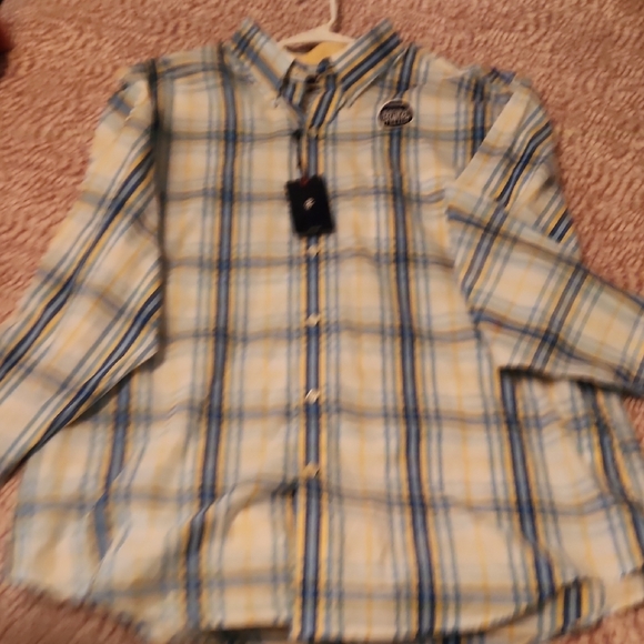 Izod Yellow and Blue Casual Button Down Shirt - Picture 4 of 5